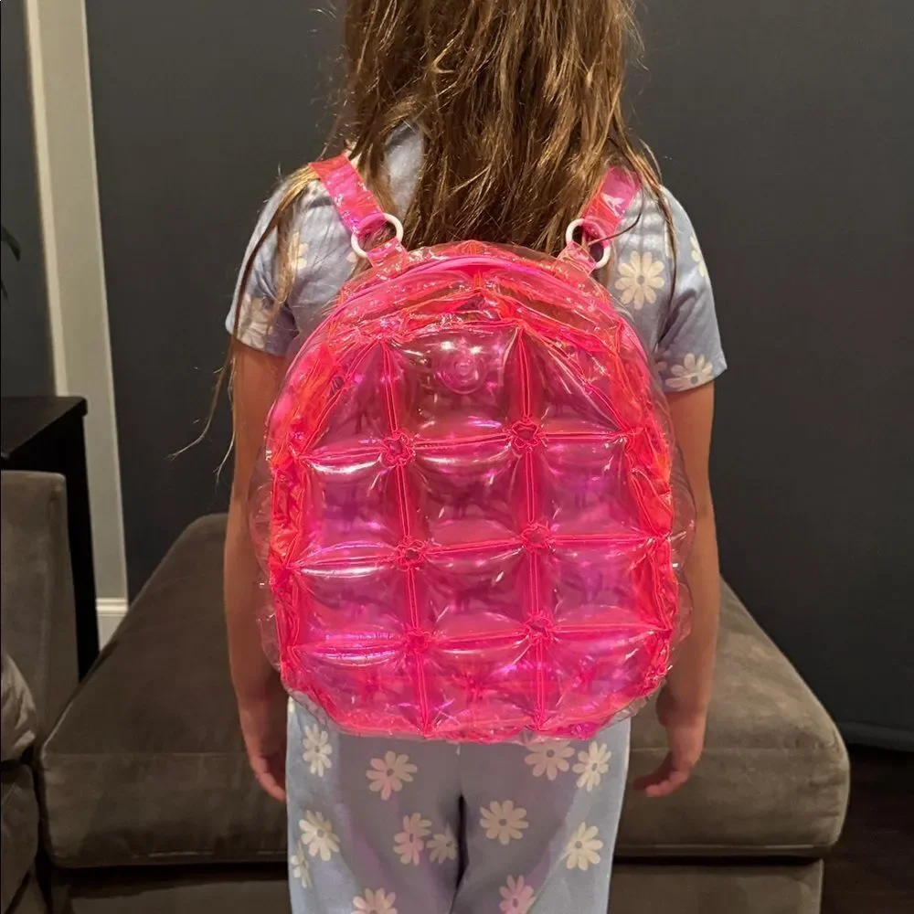 Pink Inflatable Bubble Backpack Zipper Closure One Size NEW